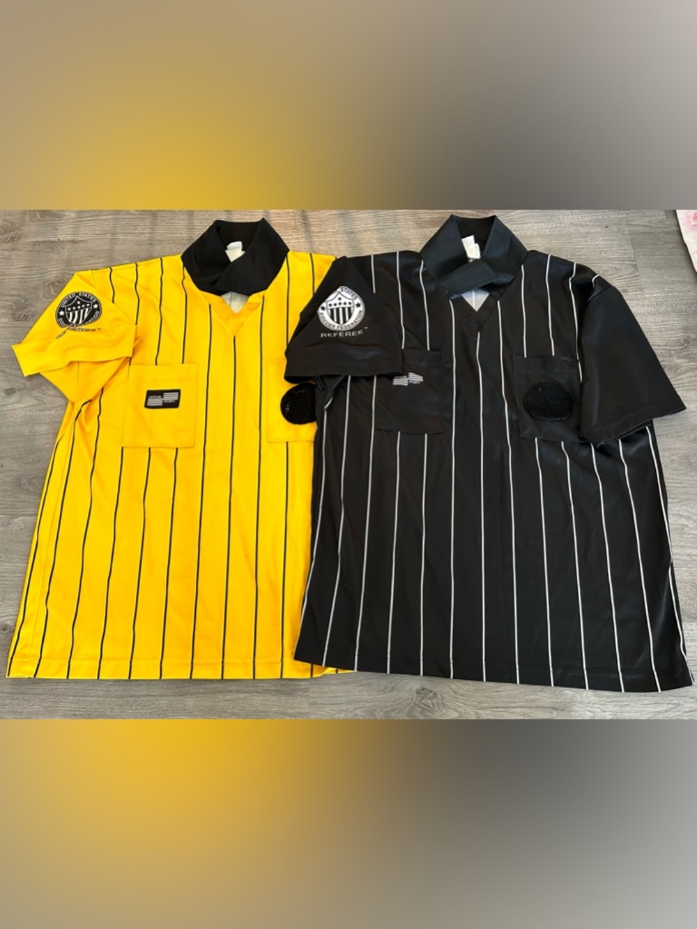 2 Referee Pinstripe Jerseys - Yellow & Black Set